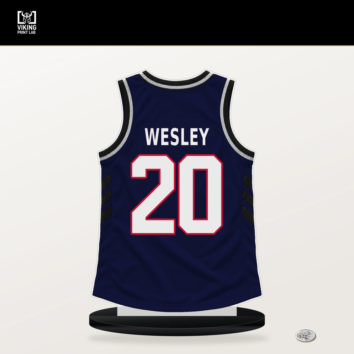 Blake Wesley number 20 LA Clippers jersey stand with included black base.