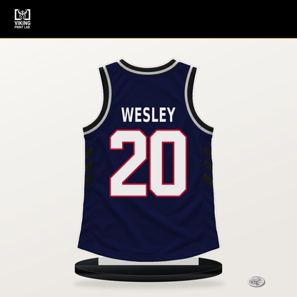 Blake Wesley number 20 LA Clippers jersey stand with included black base.
