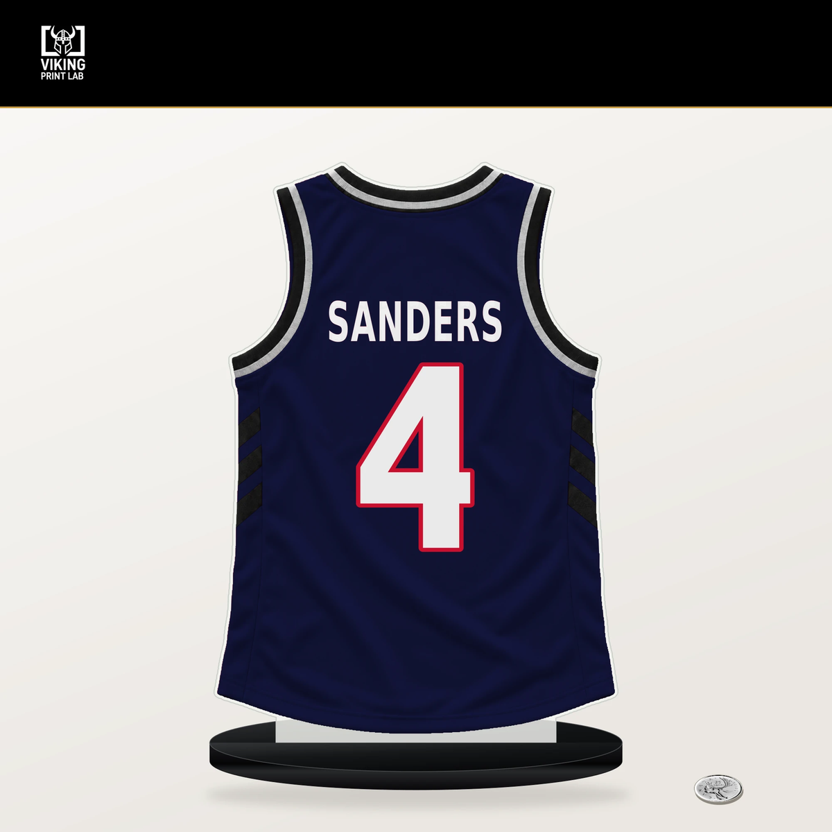 Kobe Sanders number 4 LA Clippers jersey stand with included black base.