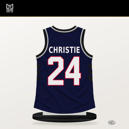 Cam Christie number 24 LA Clippers jersey stand with included black base.