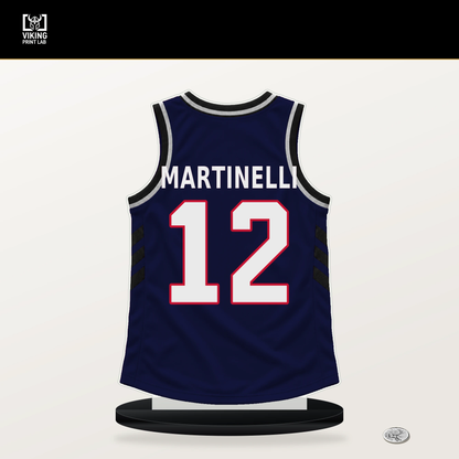 Nick Martinelli number 12 LA Clippers jersey stand with included black base.