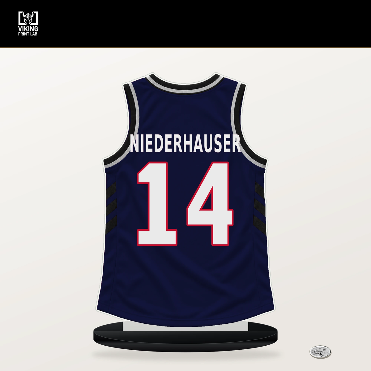 Yanic Konan Niederhauser number 14 LA Clippers jersey stand with included black base.