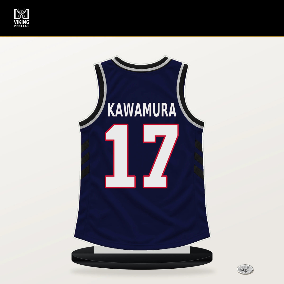 Yuki Kawamura number 17 LA Clippers jersey stand with included black base.