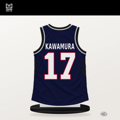 Yuki Kawamura number 17 LA Clippers jersey stand with included black base.