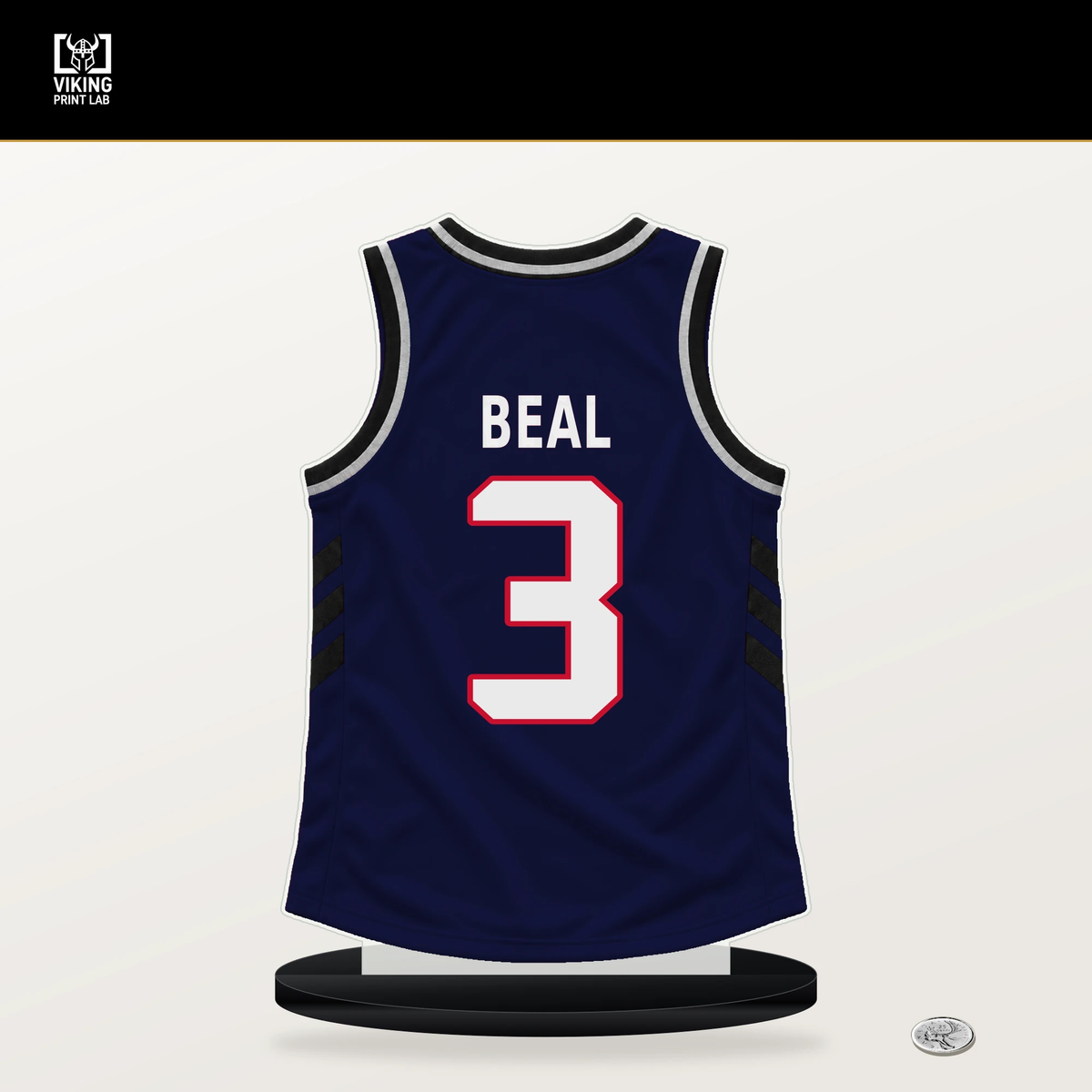 Bradley Beal number 3 LA Clippers jersey stand with included black base.