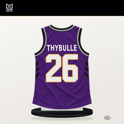 Matisse Thybulle number 26 Los Angeles Lakers jersey stand with included black base.