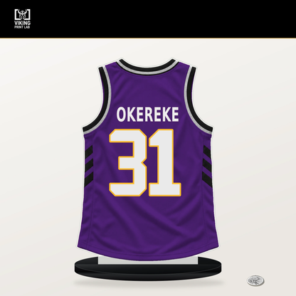 AK Okereke number 31 Los Angeles Lakers jersey stand with included black base.
