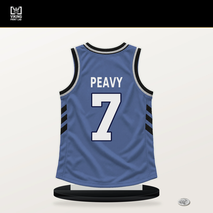 Micah Peavy number 7 Memphis Grizzlies jersey stand with included black base.
