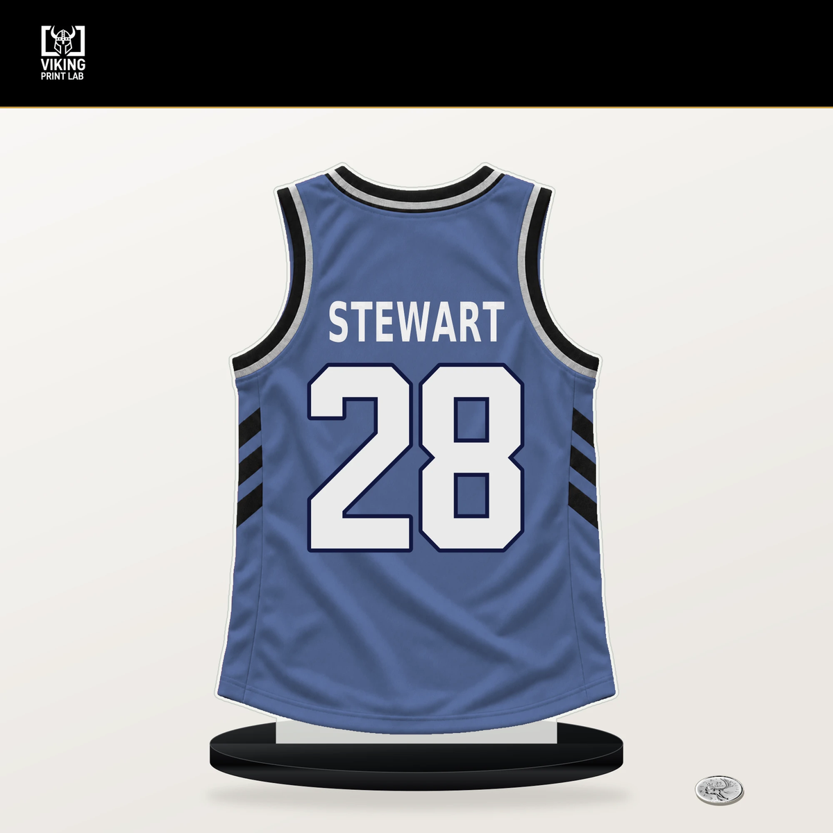 Isaiah Stewart number 28 Memphis Grizzlies jersey stand with included black base.