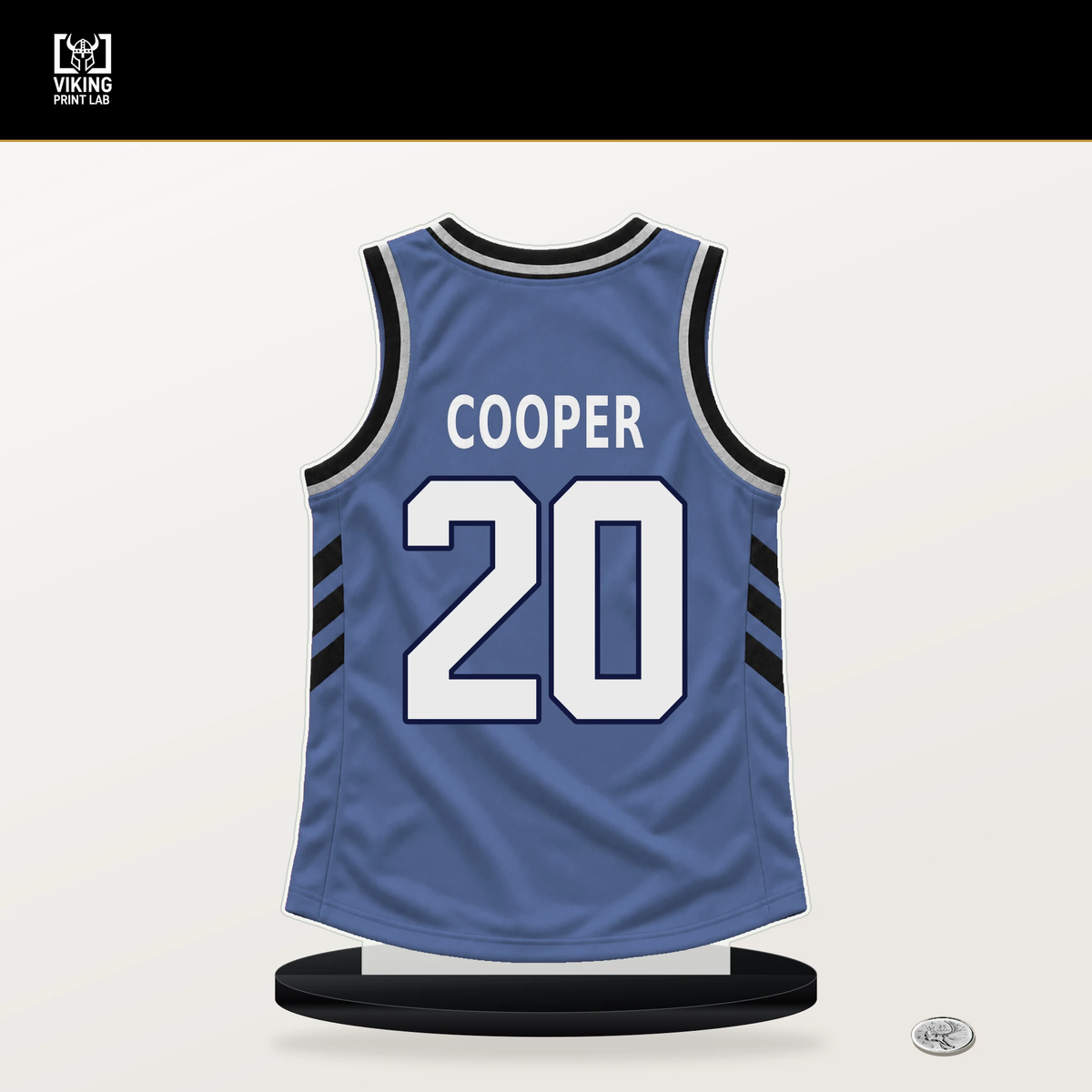 Carson Cooper number 20 Memphis Grizzlies jersey stand with included black base.