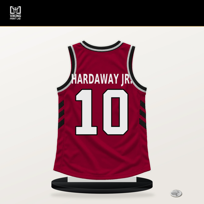 Tim Hardaway Jr. number 10 Miami Heat jersey stand with included black base.