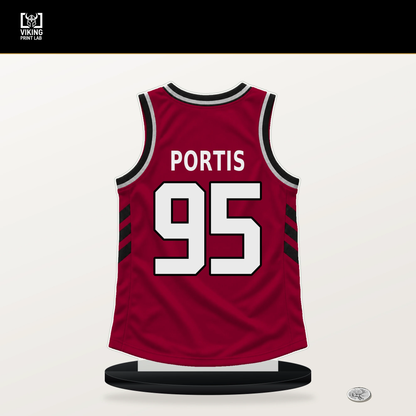 Bobby Portis number 95 Miami Heat jersey stand with included black base.