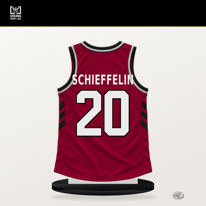 Ian Schieffelin number 20 Miami Heat jersey stand with included black base.