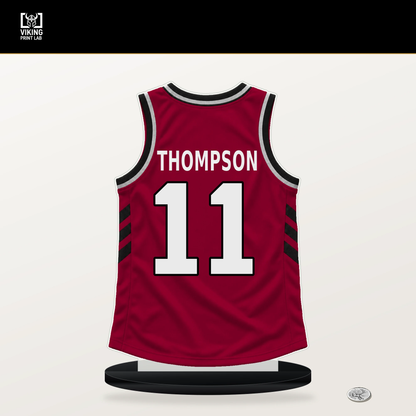 Klay Thompson number 11 Miami Heat jersey stand with included black base.