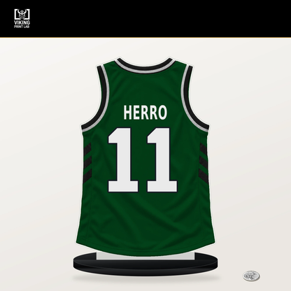 Tyler Herro number 11 Milwaukee Bucks jersey stand with included black base.