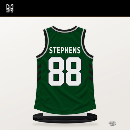 Jake Stephens number 88 Milwaukee Bucks jersey stand with included black base.