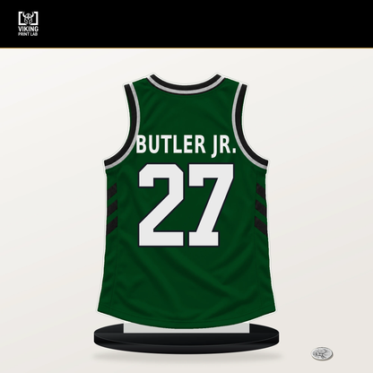 John Butler Jr. number 27 Milwaukee Bucks jersey stand with included black base.