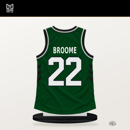 Johni Broome number 22 Milwaukee Bucks jersey stand with included black base.