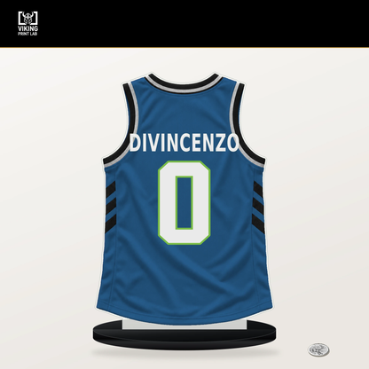 Donte DiVincenzo number 0 Minnesota Timberwolves jersey stand with included black base.