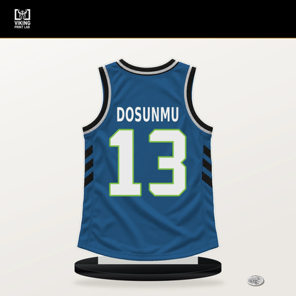 Ayo Dosunmu number 13 Minnesota Timberwolves jersey stand with included black base.