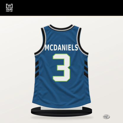 Jaden McDaniels number 3 Minnesota Timberwolves jersey stand with included black base.