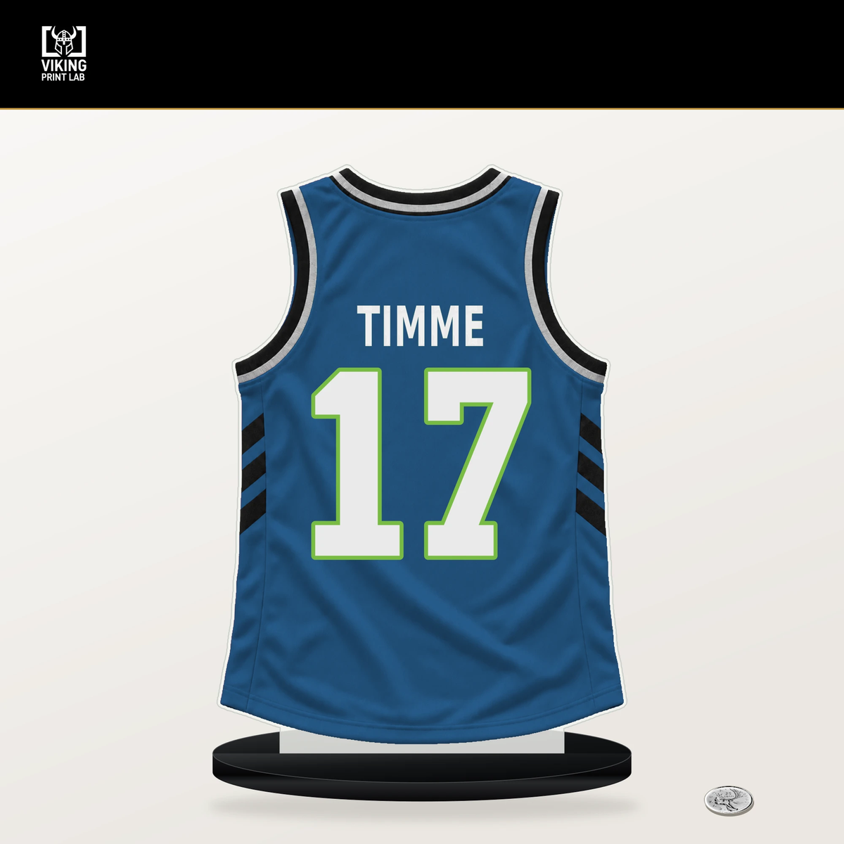 Drew Timme number 17 Minnesota Timberwolves jersey stand with included black base.