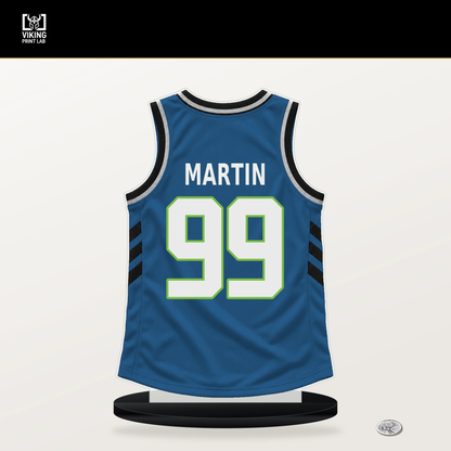 KJ Martin number 99 Minnesota Timberwolves jersey stand with included black base.