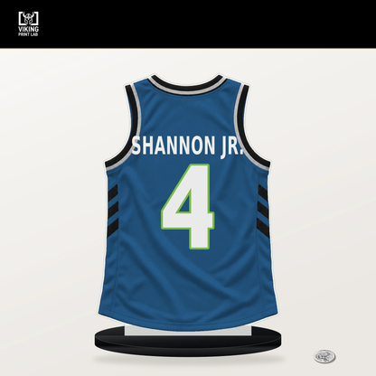 Terrence Shannon Jr. number 4 Minnesota Timberwolves jersey stand with included black base.
