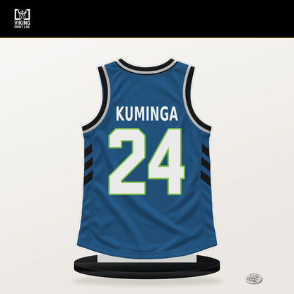 Jonathan Kuminga number 24 Minnesota Timberwolves jersey stand with included black base.
