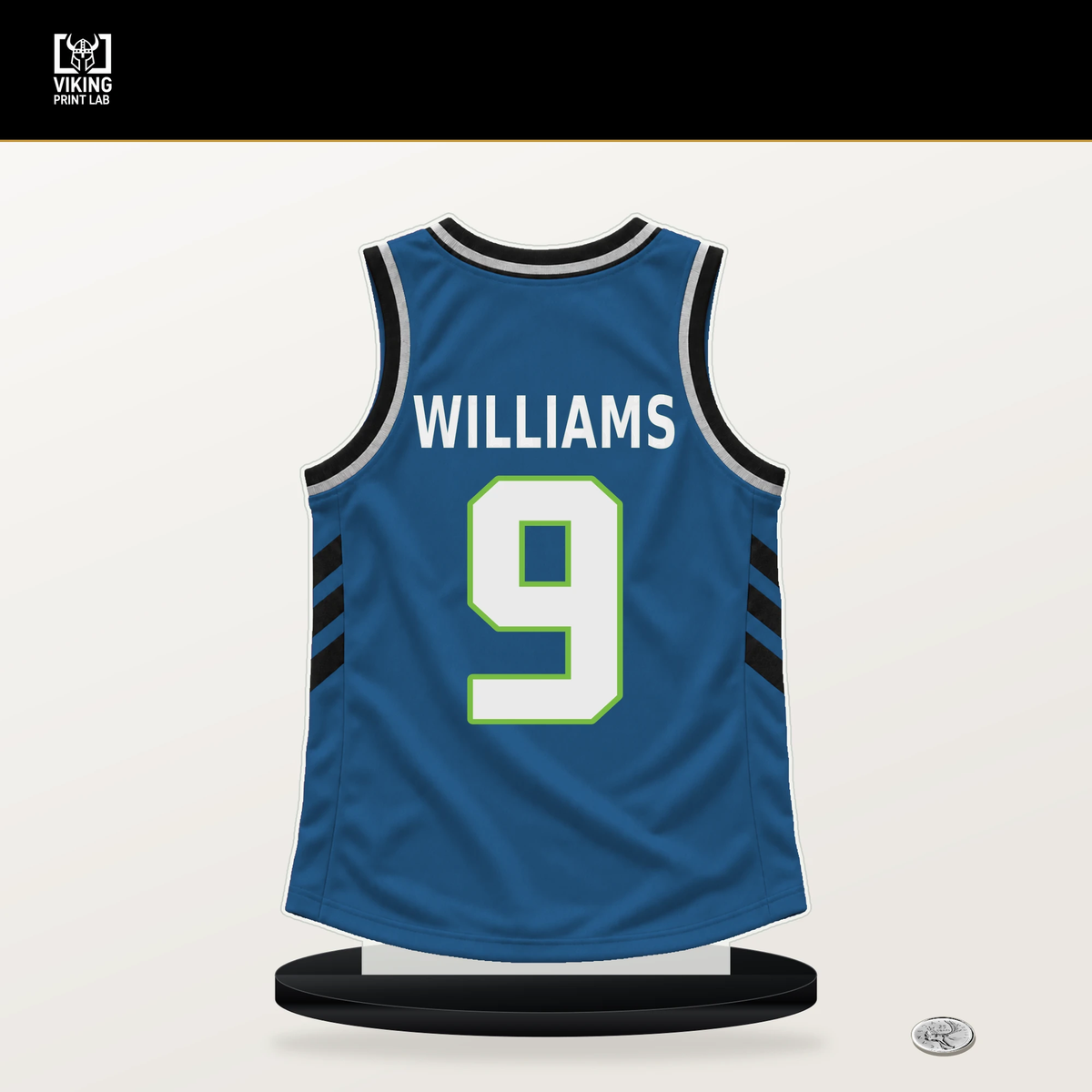 Cody Williams number 9 Minnesota Timberwolves jersey stand with included black base.