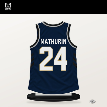 Bennedict Mathurin number 24 New Orleans Pelicans jersey stand with included black base.