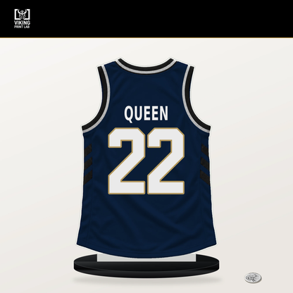 Derik Queen number 22 New Orleans Pelicans jersey stand with included black base.
