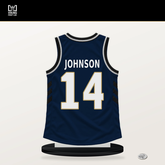 AJ Johnson number 14 New Orleans Pelicans jersey stand with included black base.