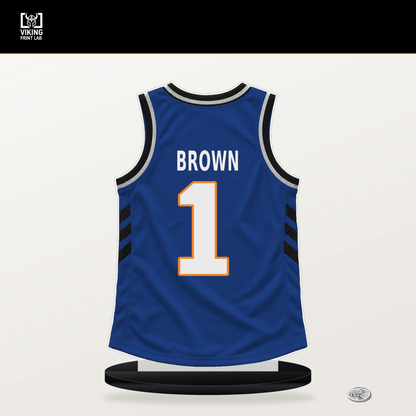 Bruce Brown number 1 New York Knicks jersey stand with included black base.
