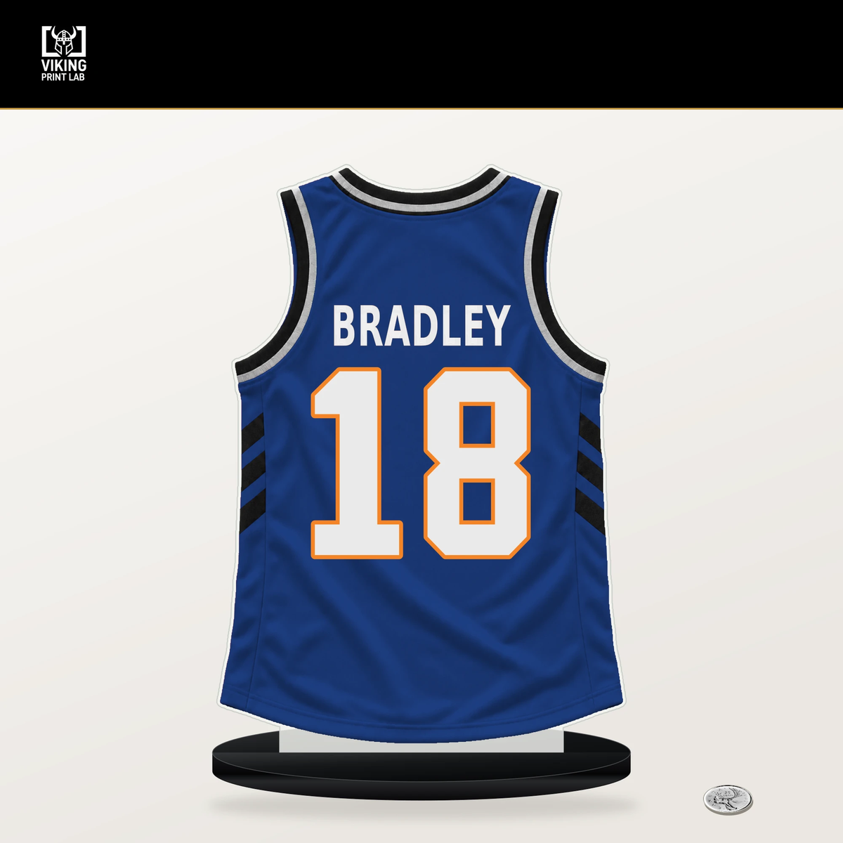 Tony Bradley number 18 New York Knicks jersey stand with included black base.