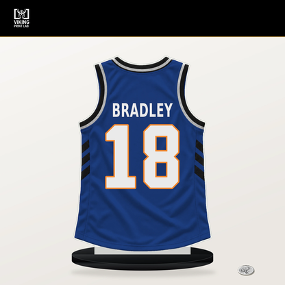 Tony Bradley number 18 New York Knicks jersey stand with included black base.