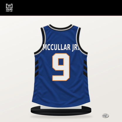 Kevin McCullar Jr. number 9 New York Knicks jersey stand with included black base.