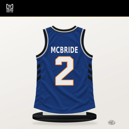 Miles McBride number 2 New York Knicks jersey stand with included black base.