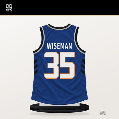 James Wiseman number 35 New York Knicks jersey stand with included black base.