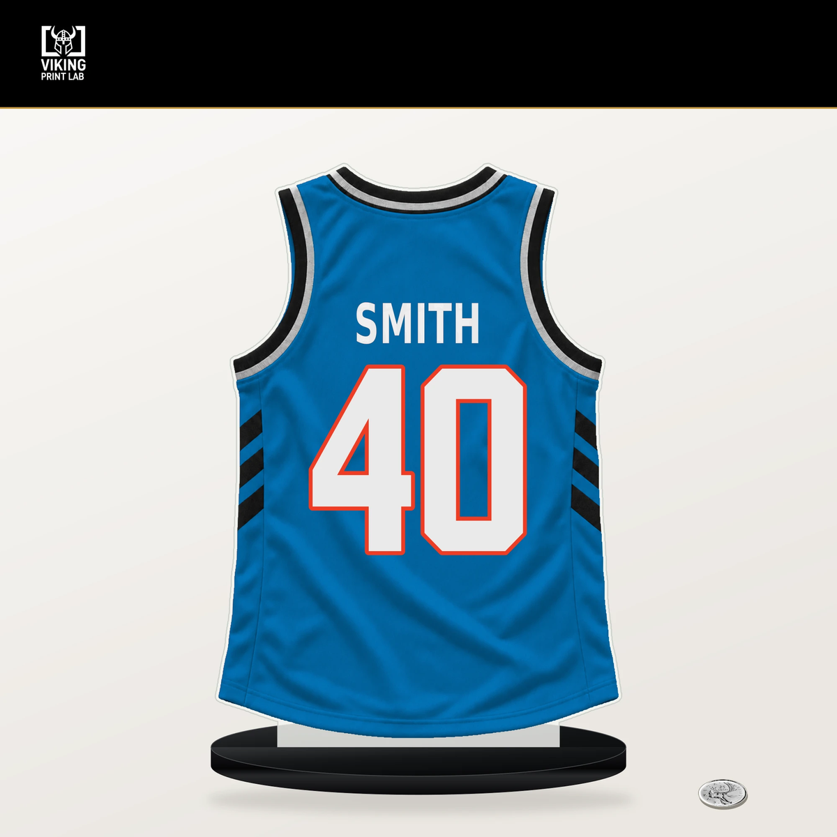 Zhaire Smith number 40 Oklahoma City Thunder jersey stand with included black base.