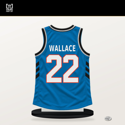 Cason Wallace number 22 Oklahoma City Thunder jersey stand with included black base.