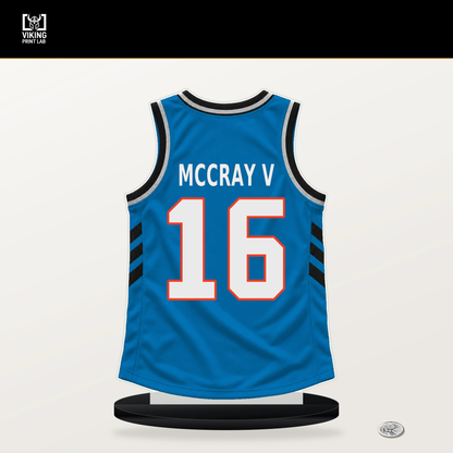 Robert McCray V number 16 Oklahoma City Thunder jersey stand with included black base.