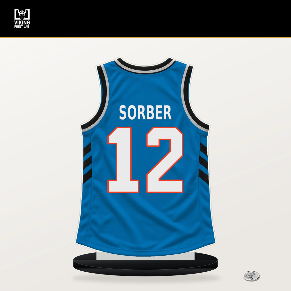 Thomas Sorber number 12 Oklahoma City Thunder jersey stand with included black base.