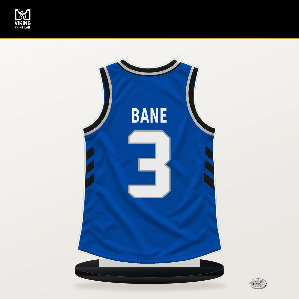 Desmond Bane number 3 Orlando Magic jersey stand with included black base.