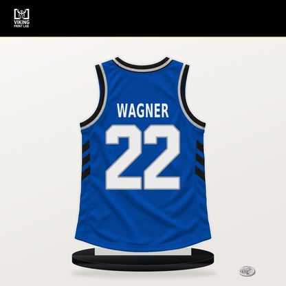 Franz Wagner number 22 Orlando Magic jersey stand with included black base.