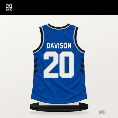 JD Davison number 20 Orlando Magic jersey stand with included black base.
