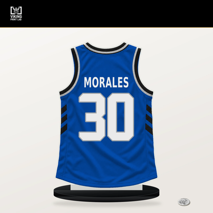 Alex Morales number 30 Orlando Magic jersey stand with included black base.