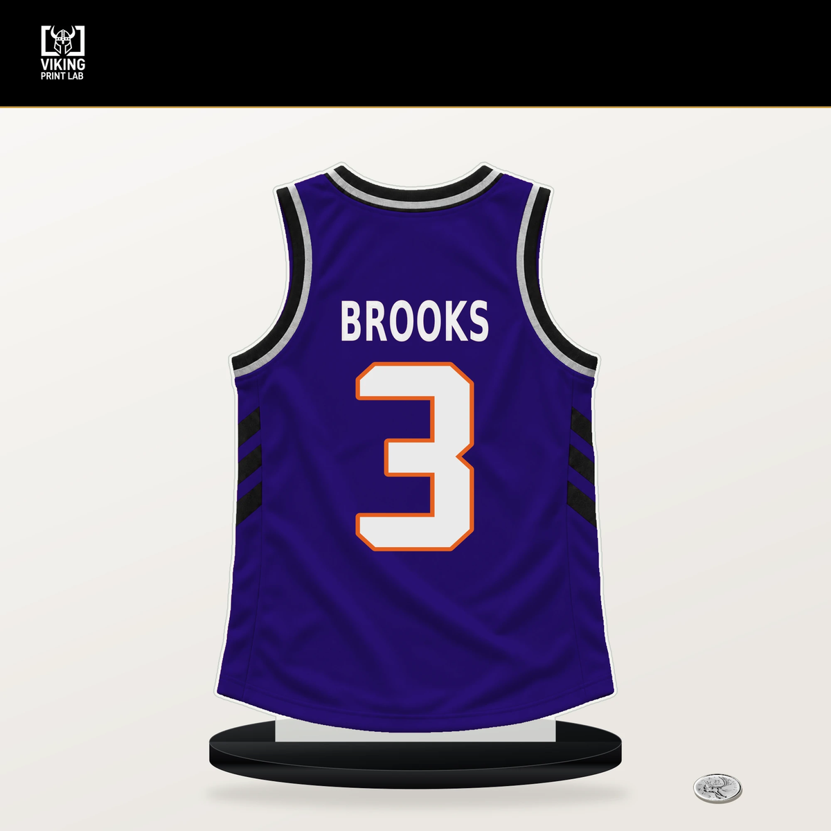 Dillon Brooks number 3 Phoenix Suns jersey stand with included black base.