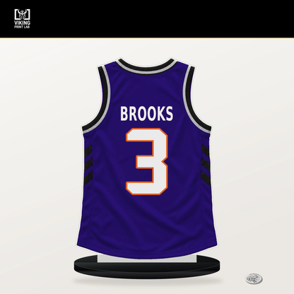 Dillon Brooks number 3 Phoenix Suns jersey stand with included black base.