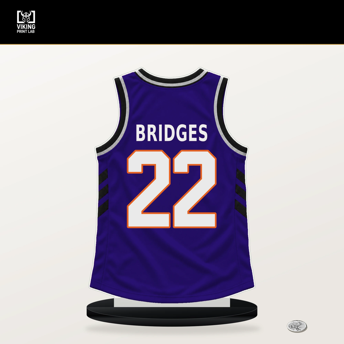 Miles Bridges number 22 Phoenix Suns jersey stand with included black base.